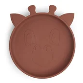 Śliniaki i fartuszki - Nuuroo silikonowy talerzyk obiadowy duży GIRAF Mahogany - miniaturka - grafika 1