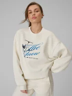 Bluzy damskie - 4F Bluza dresowa loose bez kaptura damska - beżowa XS - miniaturka - grafika 1