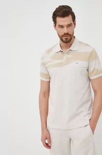 Koszulki męskie - Calvin Klein polo męski kolor beżowy z nadrukiem - grafika 1