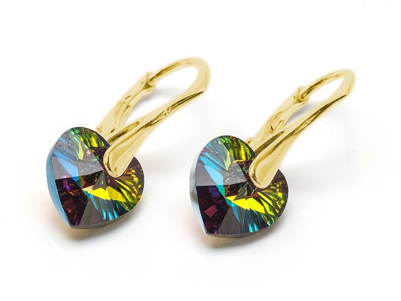 Kolczyki pozłacane srebro 925 z kryształami Swarovski Serca 10mm Vitrail Medium