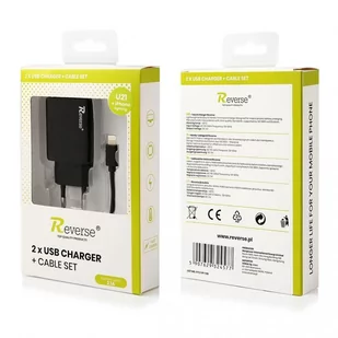 Reverse Ładowarka sieciowa IPHONE 2A 2xUSB+kabel 1 Metr U21 czarna - Ładowarki do telefonów - miniaturka - grafika 1