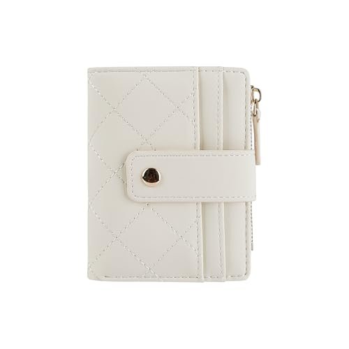 Cynure Damski uroczy skórzany uchwyt na karty, mały, kompaktowy, składany portfel z kieszenią na monety na zamek błyskawiczny, BEŻOWY, Jeden rozmiar, Casual