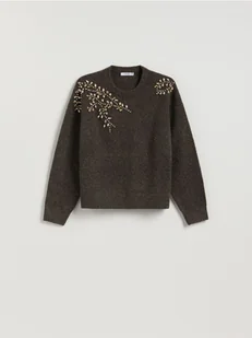 Reserved - Sweter z ozdobnymi aplikacjami - ciemnobrązowy - Swetry damskie - miniaturka - grafika 1