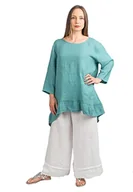 Bluzki damskie - Dalle Piane Cashmere - Długa bluzka 100% lnu, zielona woda, jeden rozmiar, Water Green, jeden rozmiar - miniaturka - grafika 1