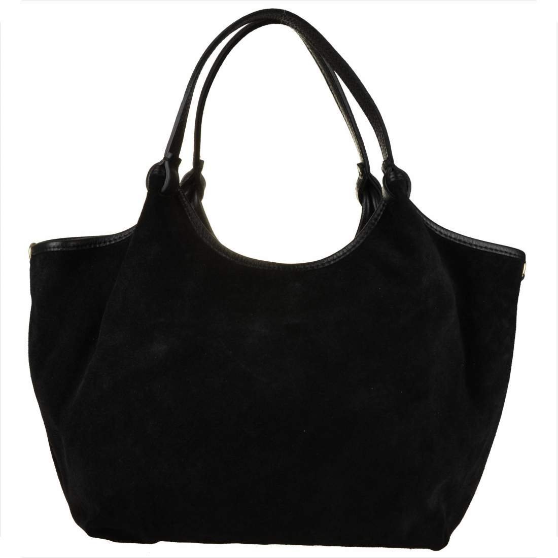 Włoska torebka shopper skóra zamszowa czarna XL