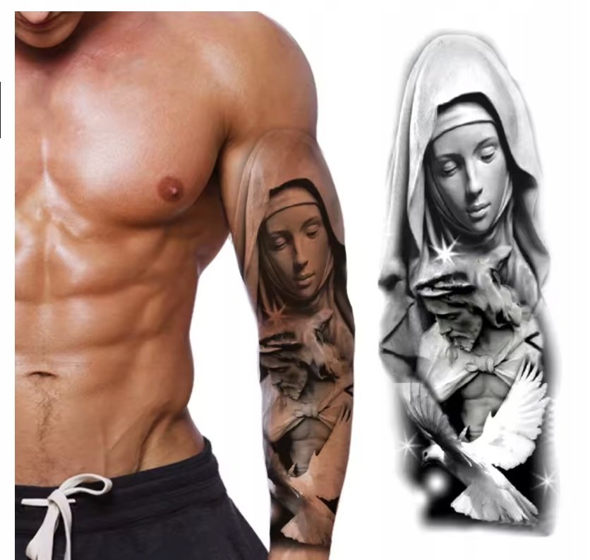 TATUAŻ RĘKAW MARYJA JEZUS RELIGIA ZMYWALNY TYMCZASOWY WODNY