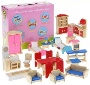 NoboKids Drewniane Mebelki Meble do Domku dla Lalek 35 el CH-488557 - Akcesoria dla lalek - miniaturka - grafika 1