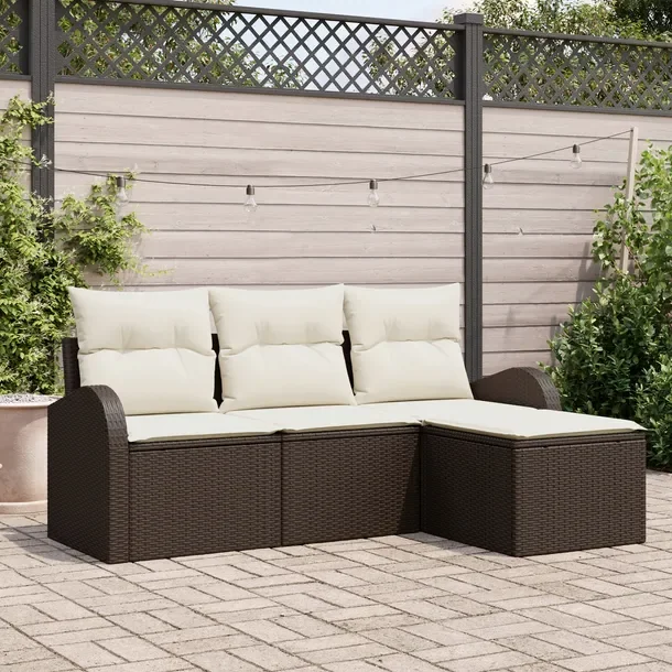 Zestaw Sof Ogrodowych Rattan PE, Modularny, Beżowy, 4 Elementy