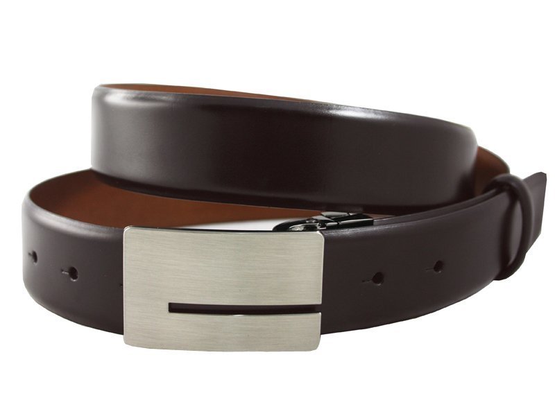 Brązowy pasek 120 cm do garnituru z zabudowaną klamrą marki Orsatti