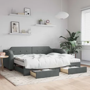 vidaXL Sofa rozsuwana z szufladami, ciemnoszara, 90x200 cm, tkanina - Sofy i kanapy - miniaturka - grafika 1