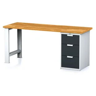 Stół warsztatowy MECHANIC, 2000x685x880 mm, 1x szufladowy kontener, 3 szuflady, szary/antracyt - Stoły warsztatowe - miniaturka - grafika 1