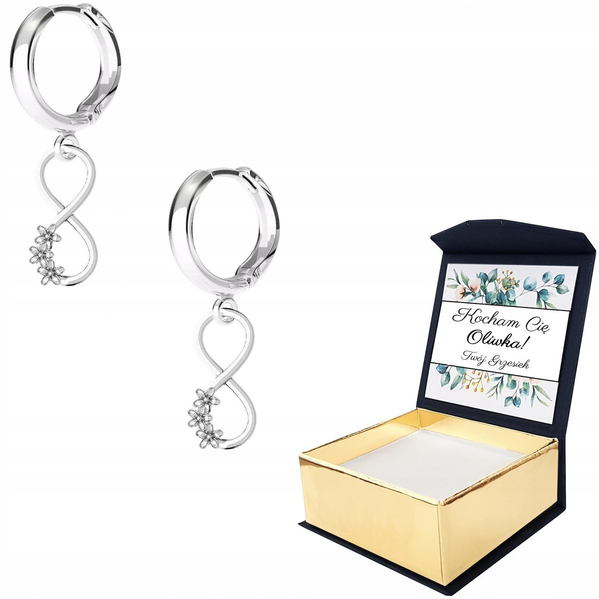 Kolczyki srebrne Nieskończoność 925 WŁASNY NADRUK