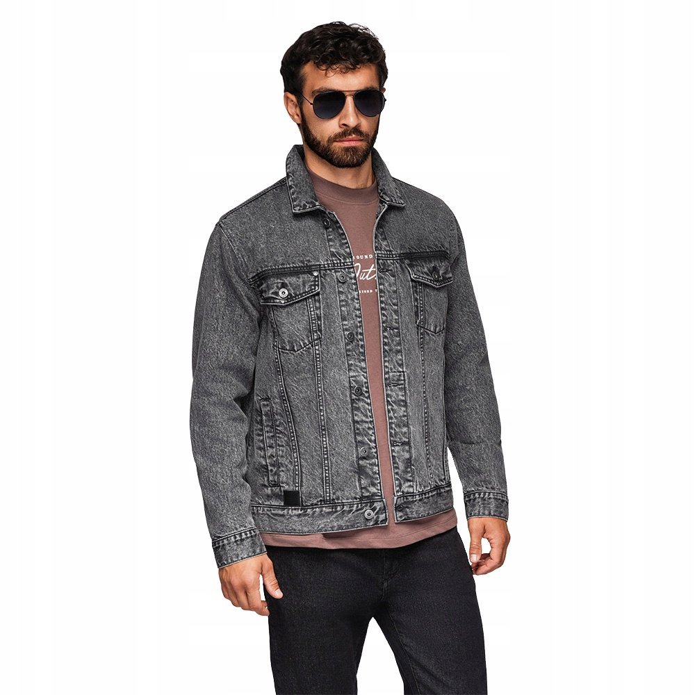 Jeansowa męska kurtka katana z washem - grafitowa V5 OM-JADJ-0219 r. XL