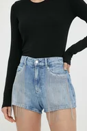 Spodenki damskie - Guess szorty jeansowe damskie kolor niebieski z aplikacją high waist - miniaturka - grafika 1