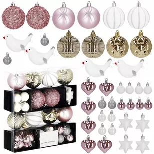 Bombki choinkowe 38 szt. zawieszki na choinkę ozdoby świąteczne różowe, białe - Bombki - miniaturka - grafika 1