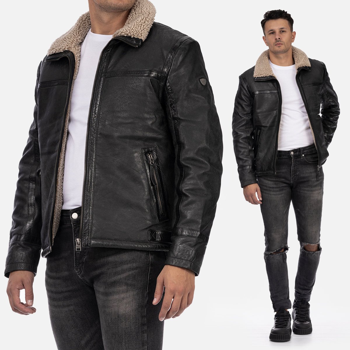 Kurtka Męska Mauritius Pilotka 1201-0746 Skóra Naturalna Czarna Czarny 3XL
