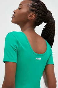Guess t-shirt damski kolor zielony - Koszulki sportowe damskie - miniaturka - grafika 1