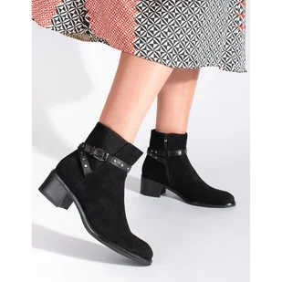 Zamszowe czarne botki na niskim obcasie Sergio Leone - Botki damskie - miniaturka - grafika 1