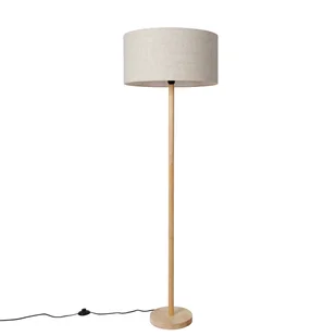 QAZQA Wiejska lampa podłogowa drewniana z jasnobrązowym abażurem - Mels - Lampy stojące - miniaturka - grafika 1