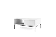 Ławy i stoliki kawowe - DomoHome Elegancki stolik kawowy Nova - ze złotym akcentem, Nowoczesna szuflada wykonana z płyty MDF i metalowe nogi w kolorze czarnym, Minimalistyczny design, Kolor: Biały, Rozmiar: 104x104x46 cm - miniaturka - grafika 1