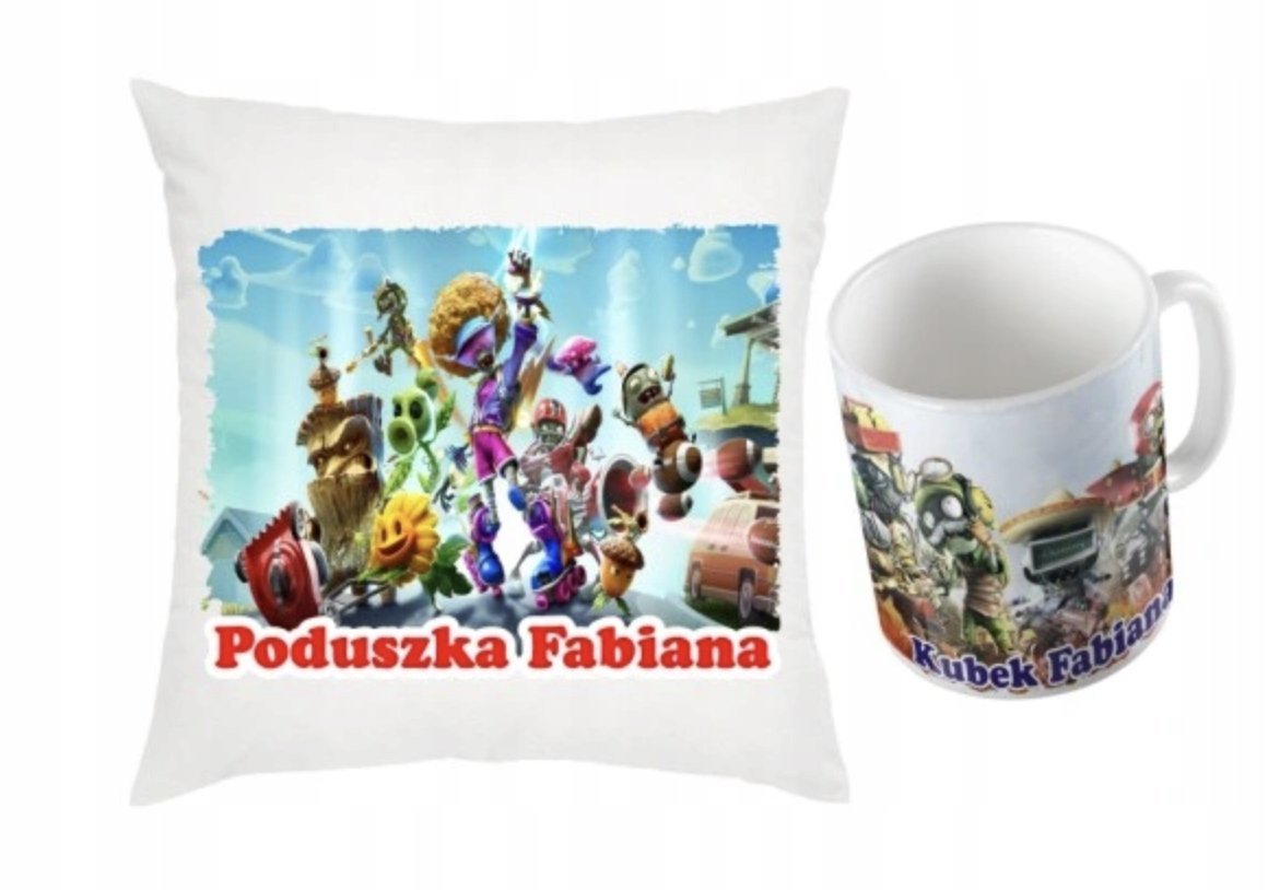 ZESTAW PODUSZKA + KUBEK Prezent Plants vs Zombies Rośliny Zombie GRA + IMIĘ