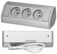 Gniazdka elektryczne - Potrójne Gniazdo Meblowe Narożne Podszafkowe z Uziemieniem Szaro-Srebrne - miniaturka - grafika 1