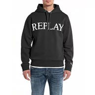 Bluzy męskie - Replay Męska bluza z kapturem, czarna (Black 098), M, Black 098, M - miniaturka - grafika 1