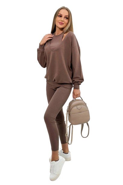Komplet 3-częściowy bluza + top + legginsy mocca