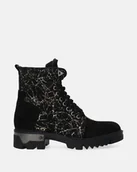 Botki damskie - Czarne botki damskie z ozdobnym wzorem - Venezia - miniaturka - grafika 1