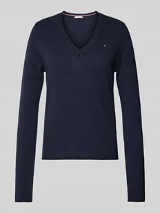 Sweter z lnu z zaokrąglonym dekoltem w serek model ‘SOFT WOOL’ - Swetry damskie - miniaturka - grafika 1