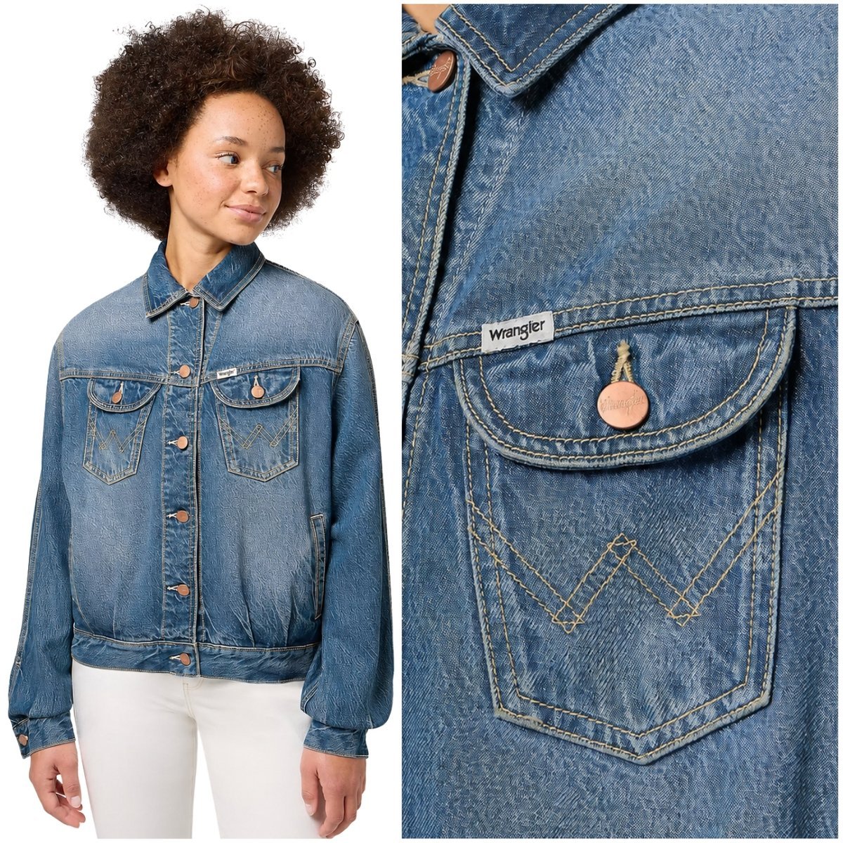 Wrangler JUMBO TRUCKER JACKET damska kurtka katana jeansowa oversized XS