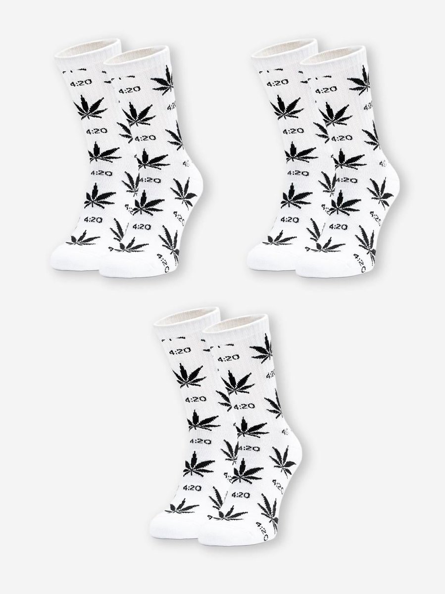 Zestaw 3 Par Skarpet Kush Leaves Białe/ Czarne uni Liście