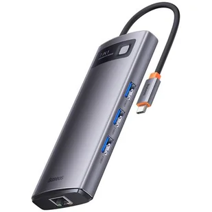 Baseus Metal Gleam Series stacja dokująca HUB 7 w 1 USB Typ C - 2 x HDMI / 3 x USB 3.2 Gen. 1 / 1 x Power Delivery / 1 x RJ-45 Ethernet szary (WKWG04 - Huby USB - miniaturka - grafika 1