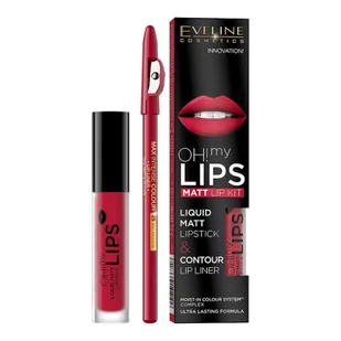 Eveline OH! My Lips, pomadka w płynie + konturówka 05 Red Passion - Konturówki do ust - miniaturka - grafika 3
