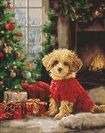 Zabawki kreatywne - Diamentowa mozaika - Pudel przy choince 40x50cm - miniaturka - grafika 1