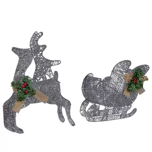 Shumee Dekoracja ogrodowa LED renifer z saniami 41 cm srebrna ENODAK 295223 - Ozdoby bożonarodzeniowe - miniaturka - grafika 1