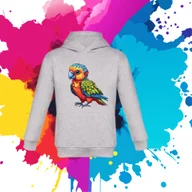Bluzy dla dziewczynek - Bluza dziecięca typu kangurka z kapturem w kolorze jasnoszarym z nadrukiem papuga 8 lat - miniaturka - grafika 1