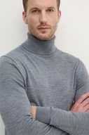 Swetry męskie - Calvin Klein sweter wełniany męski kolor szary lekki z golferm - miniaturka - grafika 1