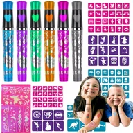 Zabawki kreatywne - ZESTAW DO ROBIENIA TATUAŻY - 6 PISAKÓW BROKATOWYCH + NAKLEJKI+ 144 SZABLONY - miniaturka - grafika 1