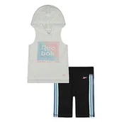 Koszulki i topy damskie - Reebok Lit Hood Top i krótkie spodnie, dziewczęce, biały (White), 5 lat - miniaturka - grafika 1
