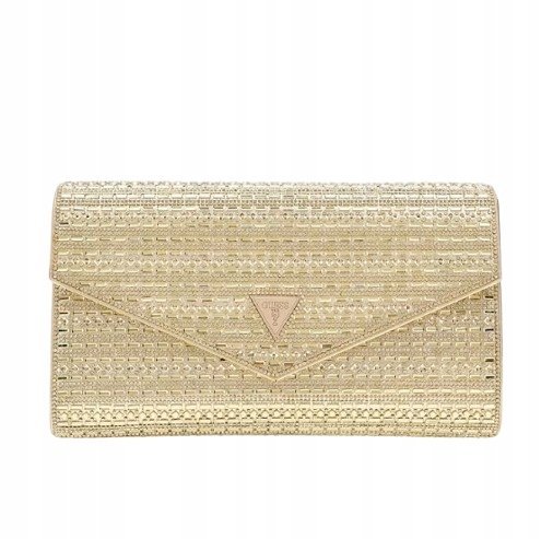 GUESS ZŁOTA LAKIEROWANA KOPERTÓWKA Z ĆWIEKAMI WIZYTOWA T/U G_A