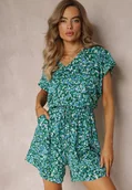 Kombinezony - Zielony Kwiecisty Kombinezon z Krótkimi Rękawami i Nogawkami Olyssa - miniaturka - grafika 1