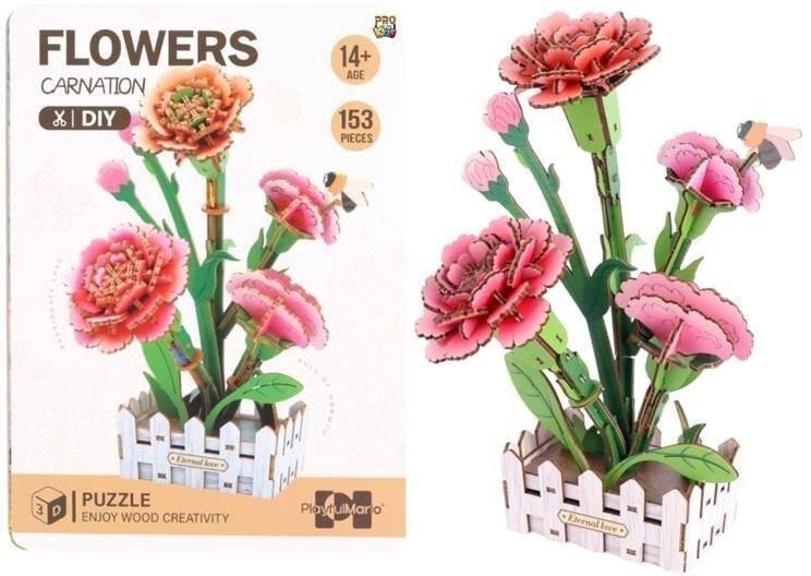 Puzzle 3D drewniane kwiaty goździki