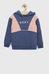 Bluzy dla dziewczynek - Roxy bluza dziecięca kolor granatowy z kapturem z nadrukiem - grafika 1