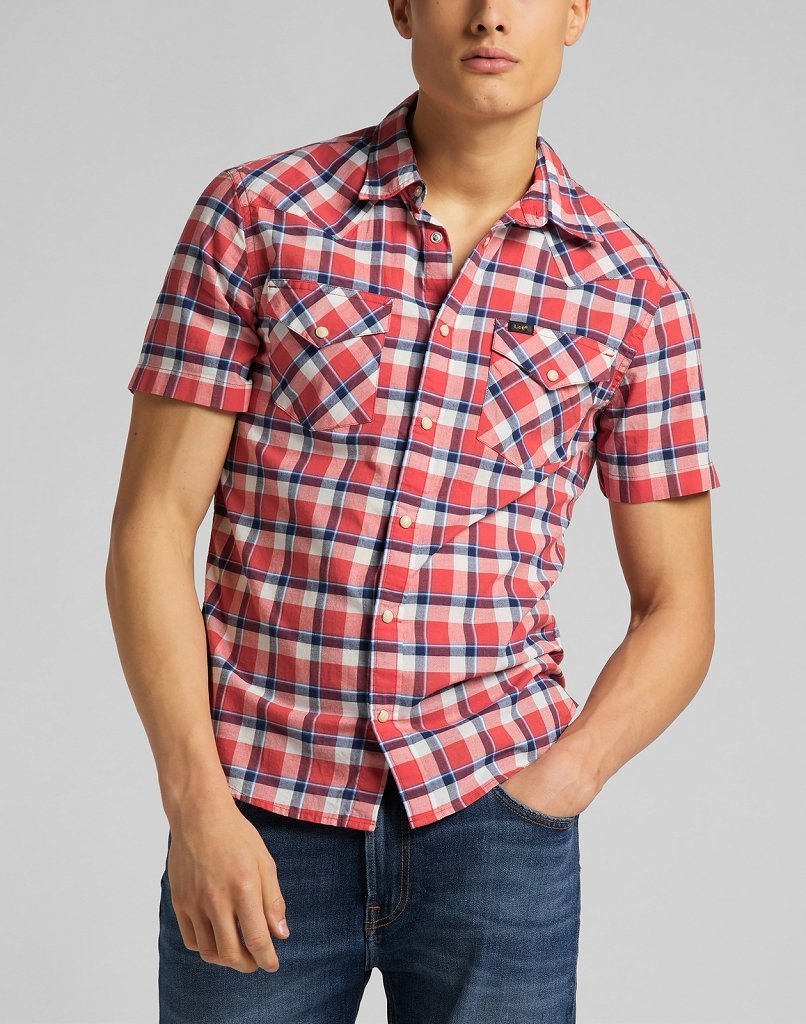 Męska Koszula Materiałowa Lee Ss Western Aurora Red L640Kknv-M