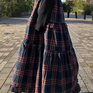 Spódnice - TEMU Spódnica Midi w Kratę dla Kobiet - Elegancka, z Długim Rozszerzanym Dołem, Możliwość Prania w Pralce, Uniwersalna na Każdą Porę Roku do Strojów - miniaturka - grafika 1