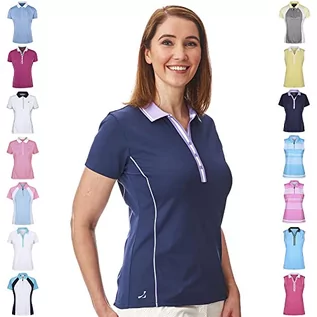 Koszulki i topy damskie - Under Par Under Par Damska koszulka polo Golf Pro wysokiej jakości, oddychająca, odprowadzająca wilgoć w 5 stylach, 10 kolorach z rękawami i bez rękawów golfowa koszulka polo Style 1826 - Navy Blue/Lavender 12 UPLTS1826_NALAV_12 - grafika 1