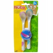 Sztućce dla dzieci - Nuby Hot Safe Łyżeczki z czujnikiem ciepła 2szt różowa + niebieska - miniaturka - grafika 1
