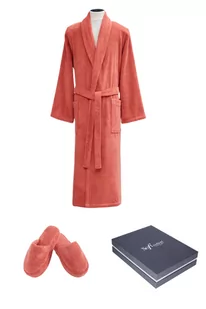 Unisex szlafrok MICRO COTTON w ozdobnym opakowaniu + kapcie Terakota L + kapcie (40/42) + w pudełku - Szlafroki męskie - miniaturka - grafika 1