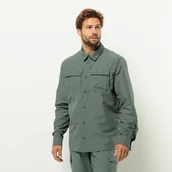Koszule męskie - Męska koszula trekkingowa Jack Wolfskin BARRIER LS SHIRT M Hedge Green - S - miniaturka - grafika 1